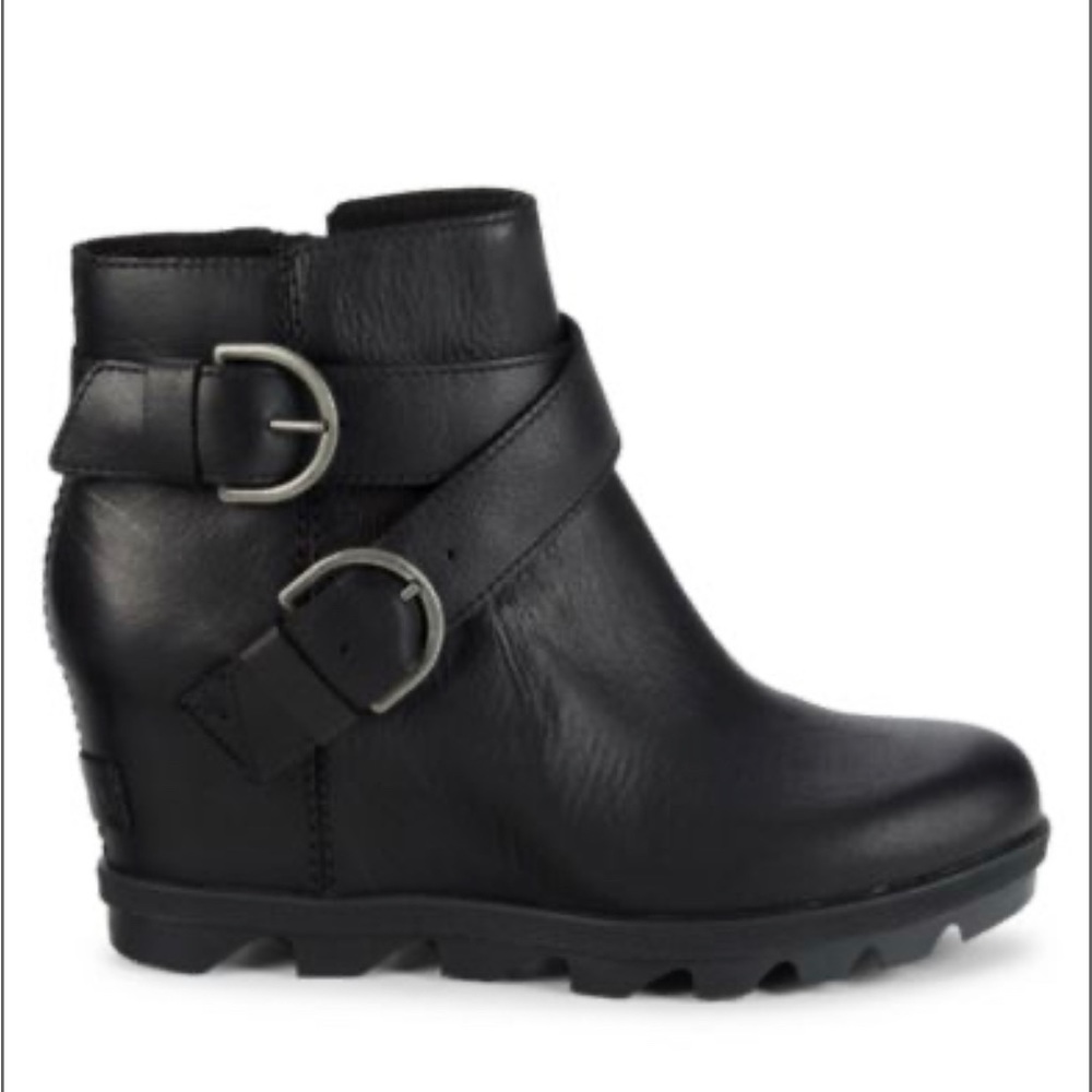 Sorel Black Joan Of Arctic Wedge II Leather Booties Size 8